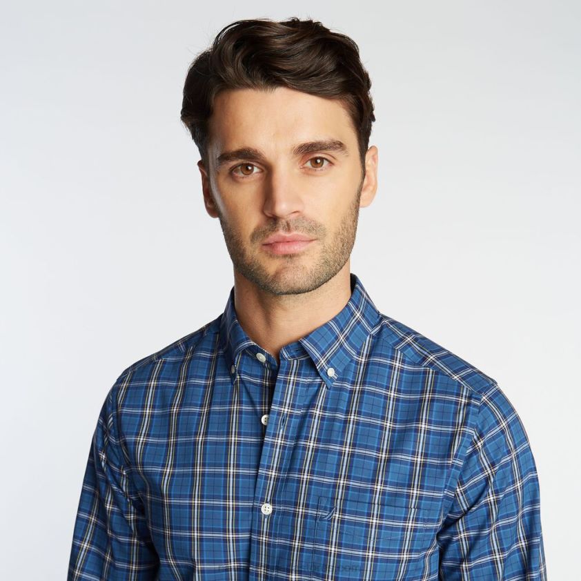 Big & Tall Stretch Poplin Plaid Shirt Nautica Men Ensign Blue R260HV676