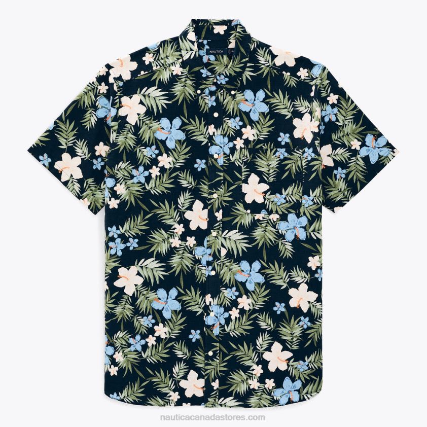 Big & Tall Sustainably Crafted Floral-Print Linen Short-Sleeve Shirt Nautica Men Navy R260HV371