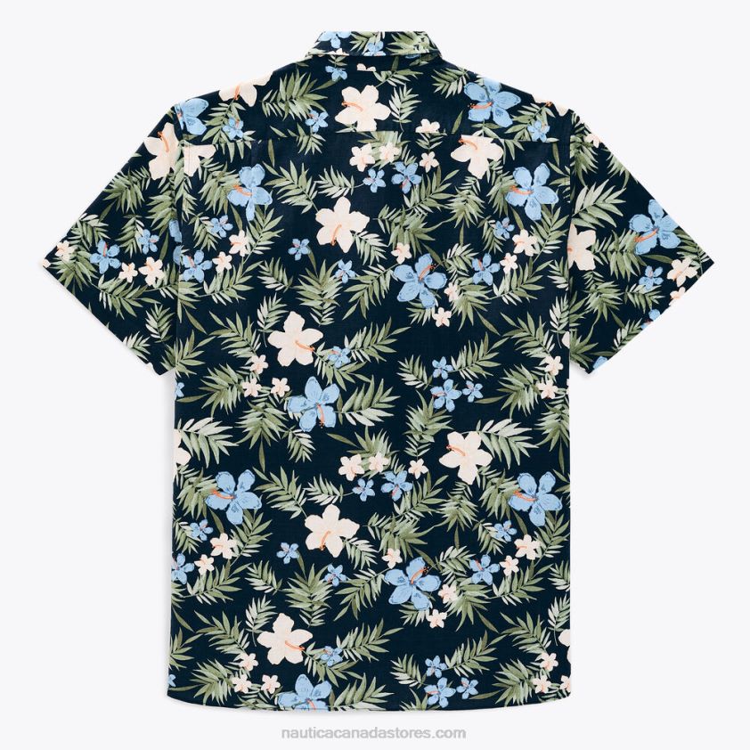 Big & Tall Sustainably Crafted Floral-Print Linen Short-Sleeve Shirt Nautica Men Navy R260HV371