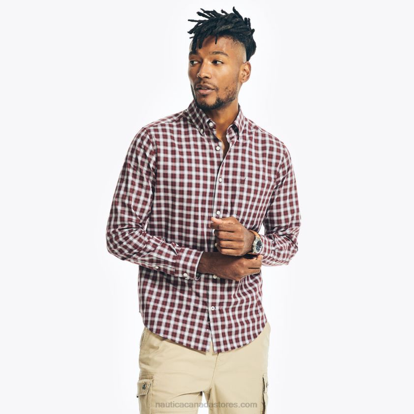 Big & Tall Wrinkle-Resistant Wear To Work Plaid Shirt Nautica Men Rio Red R260HV491
