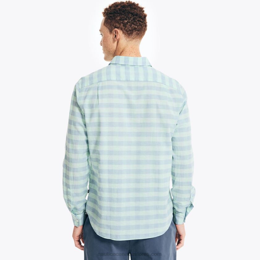 Gingham Plaid Linen Shirt Nautica Men Pure Deep Sea Wash R260HV150