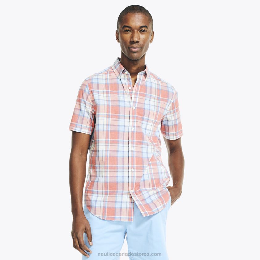 Heathered Plaid Short-Sleeve Oxford Shirt Nautica Men Sailor Red R260HV541