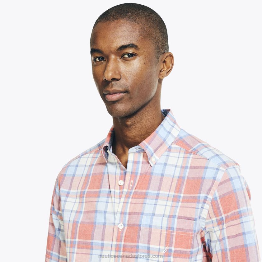 Heathered Plaid Short-Sleeve Oxford Shirt Nautica Men Sailor Red R260HV541