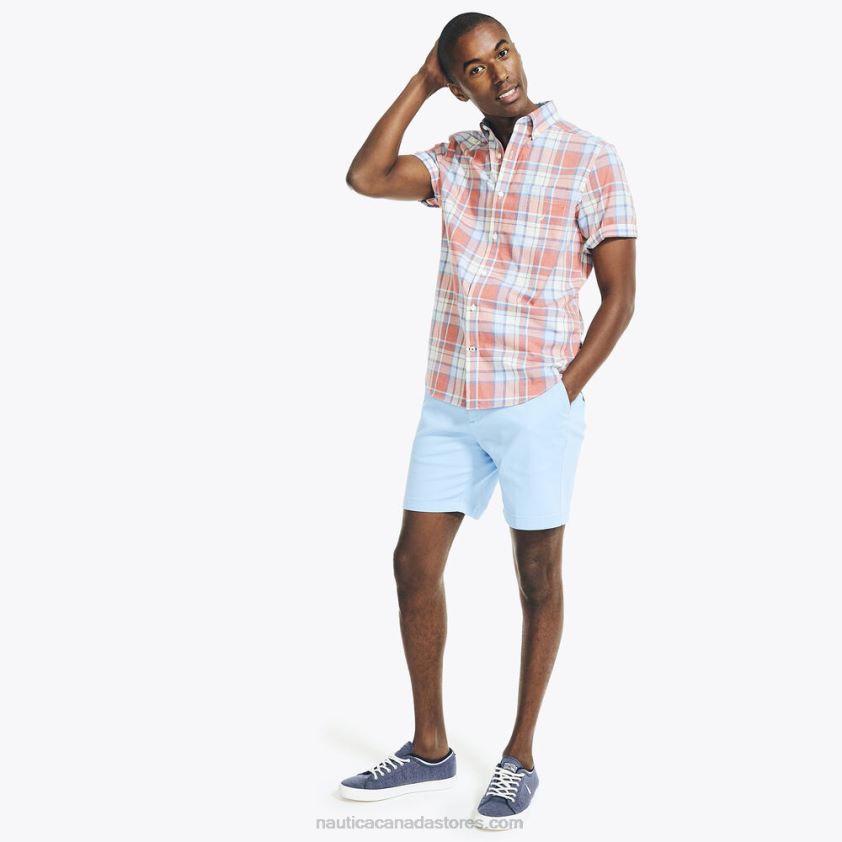Heathered Plaid Short-Sleeve Oxford Shirt Nautica Men Sailor Red R260HV541