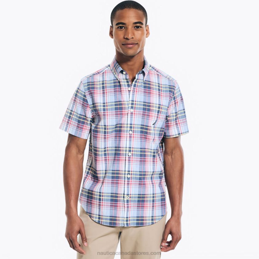 Heathered Plaid Short-Sleeve Shirt Nautica Men Sea Mist R260HV174