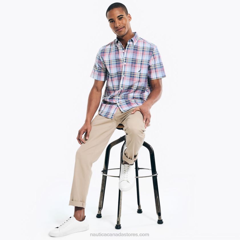 Heathered Plaid Short-Sleeve Shirt Nautica Men Sea Mist R260HV174