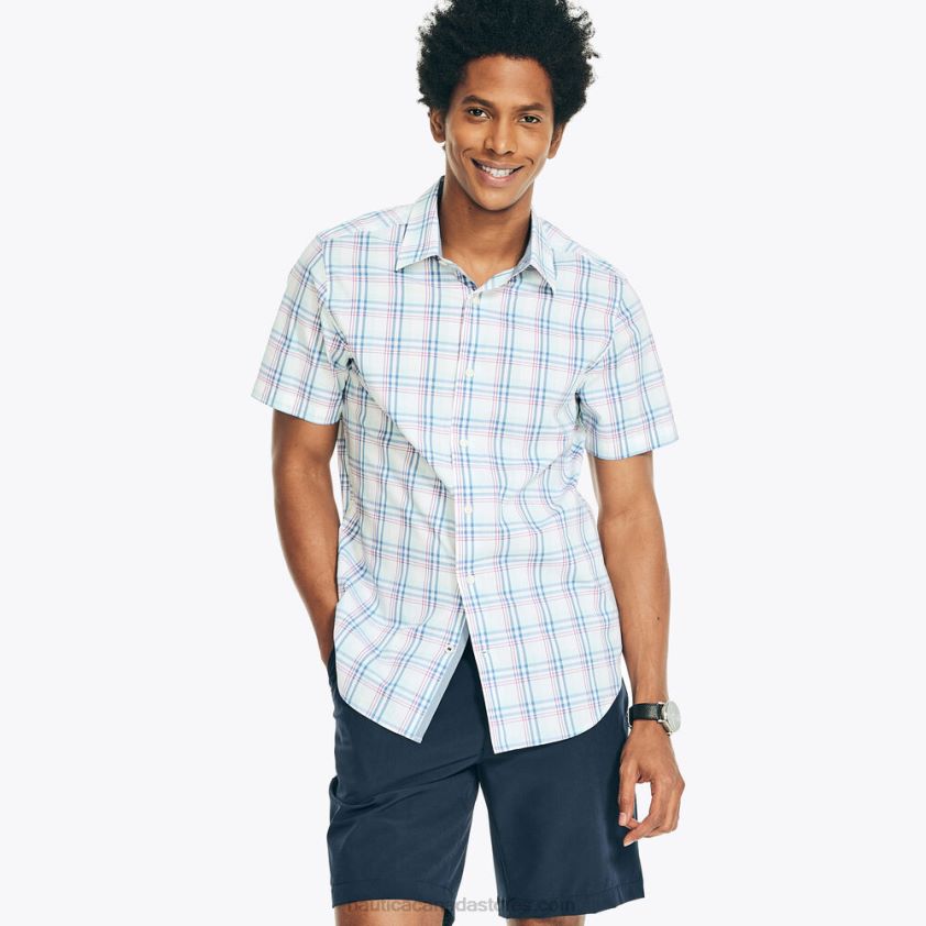 Navtech Trim Fit Plaid Short-Sleeve Shirt Nautica Men Bright White R260HV322