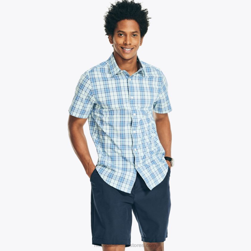 Navtech Trim Fit Plaid Short-Sleeve Shirt Nautica Men Ocean Depth Heather R260HV227