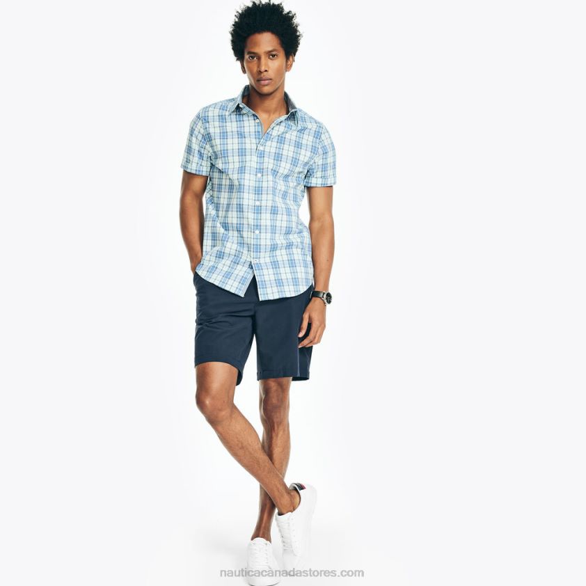 Navtech Trim Fit Plaid Short-Sleeve Shirt Nautica Men Ocean Depth Heather R260HV227