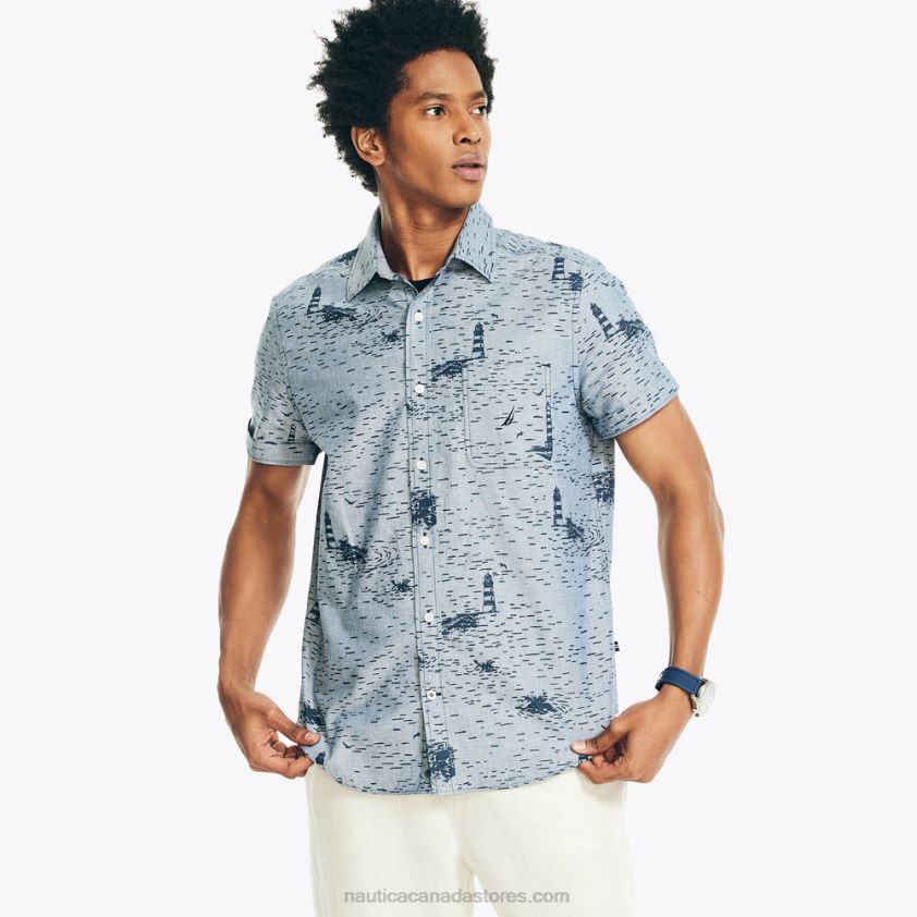Printed Chambray Short-Sleeve Shirt Nautica Men Lapis Blue R260HV484