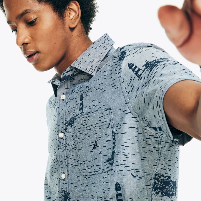 Printed Chambray Short-Sleeve Shirt Nautica Men Lapis Blue R260HV484
