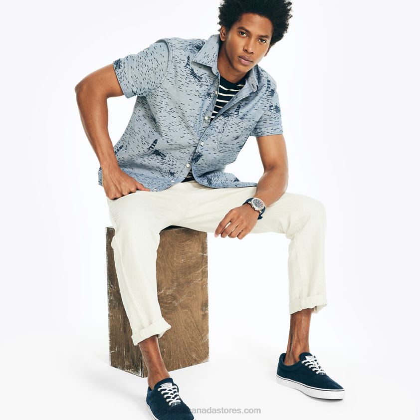 Printed Chambray Short-Sleeve Shirt Nautica Men Lapis Blue R260HV484