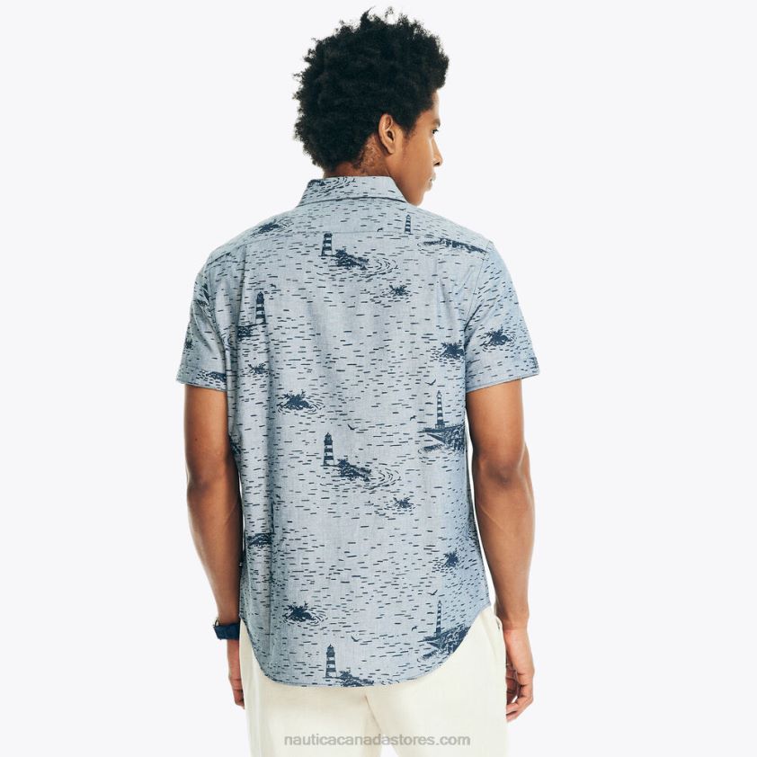 Printed Chambray Short-Sleeve Shirt Nautica Men Lapis Blue R260HV484