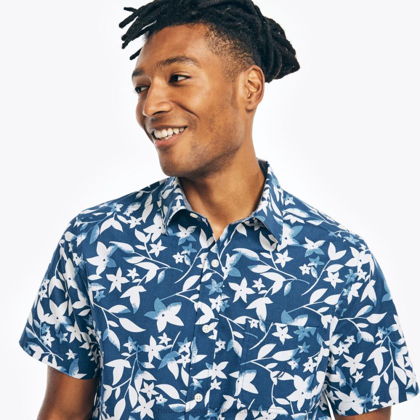 Printed Poplin Short-Sleeve Shirt Nautica Men Estate Blue R260HV486
