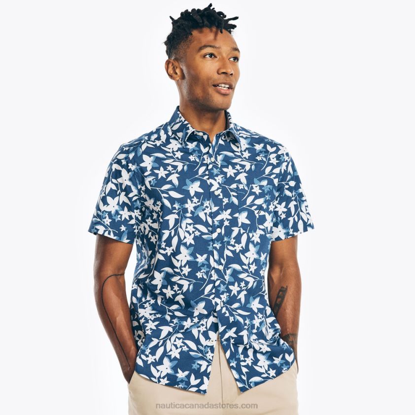Printed Poplin Short-Sleeve Shirt Nautica Men Estate Blue R260HV486