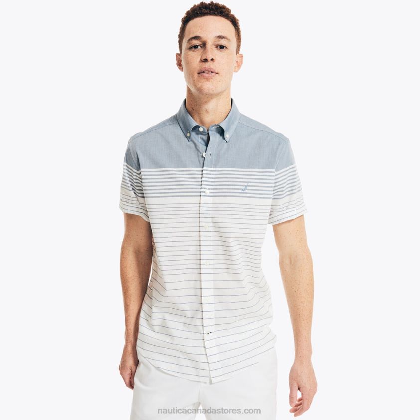 Striped Poplin Short-Sleeve Shirt Nautica Men Bright White R260HV568