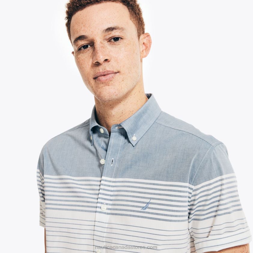 Striped Poplin Short-Sleeve Shirt Nautica Men Bright White R260HV568