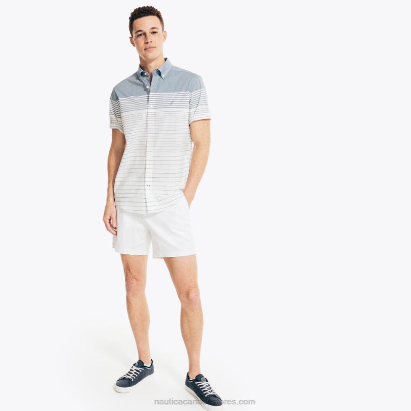 Striped Poplin Short-Sleeve Shirt Nautica Men Bright White R260HV568