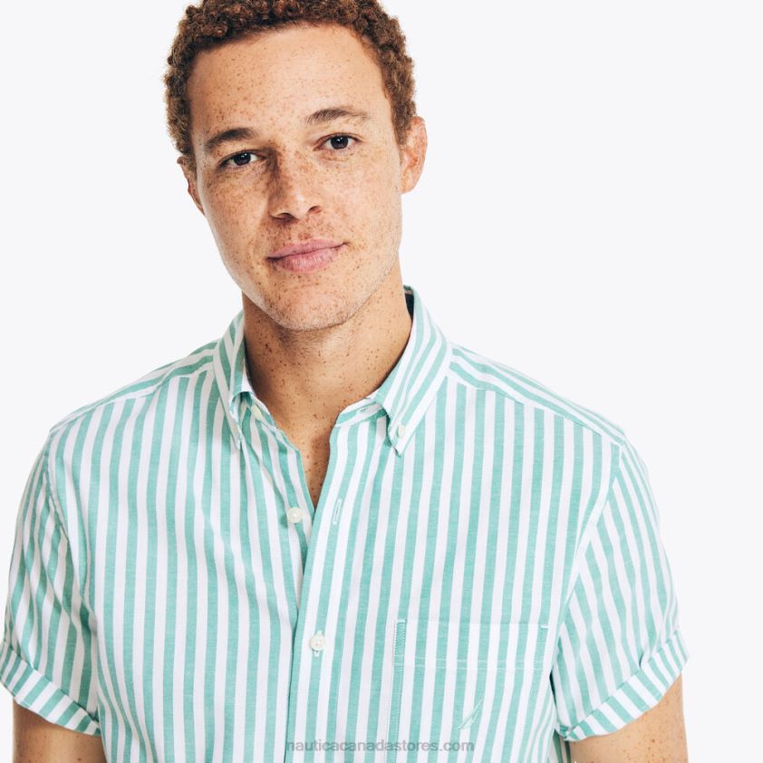 Striped Short-Sleeve Oxford Shirt Nautica Men Dark Dill R260HV403