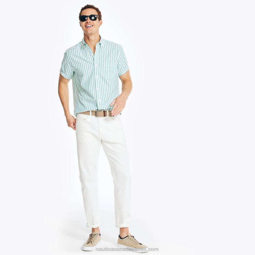 Striped Short-Sleeve Oxford Shirt Nautica Men Dark Dill R260HV403