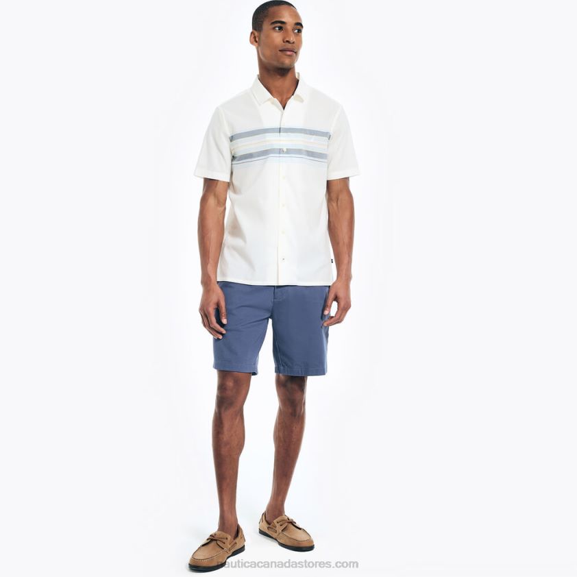 Sustainably Crafted Chest-Stripe Short-Sleeve Camp Shirt Nautica Men Sail White R260HV496