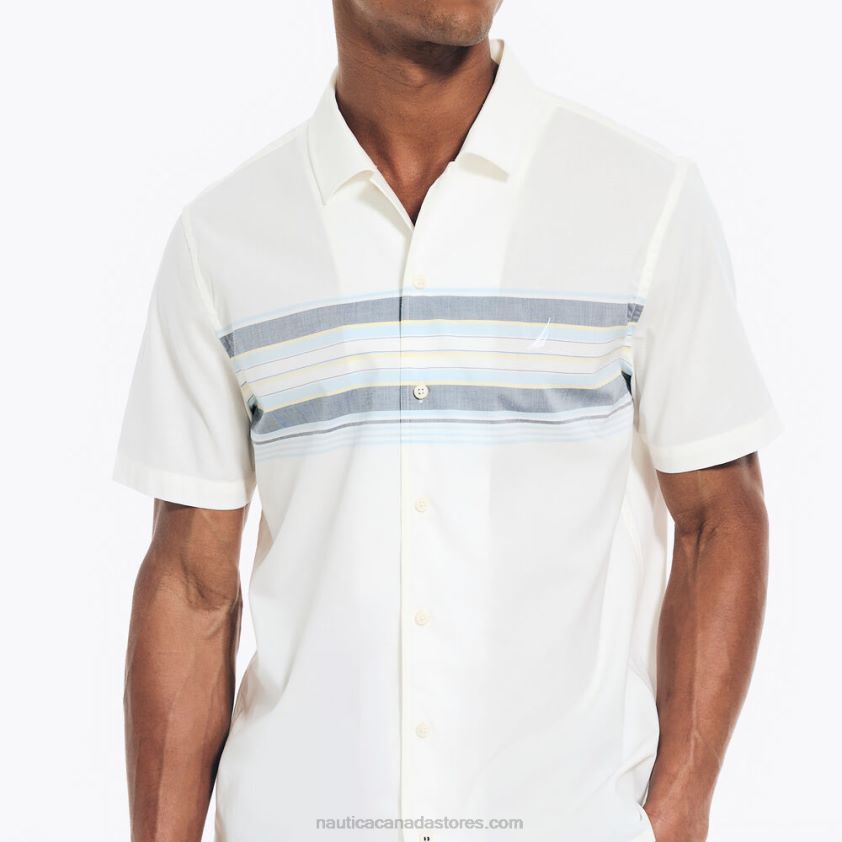 Sustainably Crafted Chest-Stripe Short-Sleeve Camp Shirt Nautica Men Sail White R260HV496