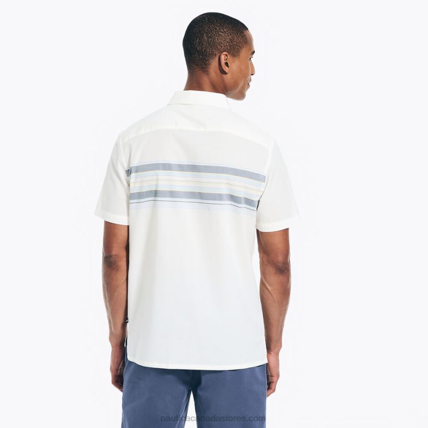 Sustainably Crafted Chest-Stripe Short-Sleeve Camp Shirt Nautica Men Sail White R260HV496