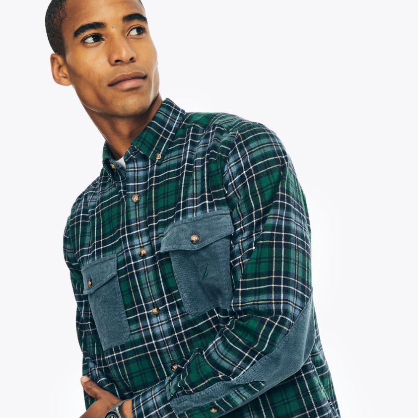 Sustainably Crafted Flannel Plaid Shirt Nautica Men Cosmic Fern R260HV474