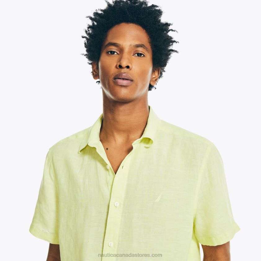 Sustainably Crafted Linen Short-Sleeve Shirt Nautica Men Hillside Olive R260HV695