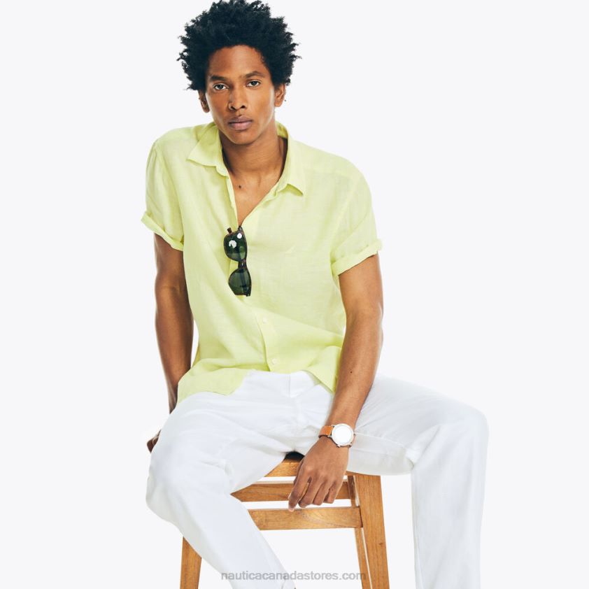 Sustainably Crafted Linen Short-Sleeve Shirt Nautica Men Hillside Olive R260HV695