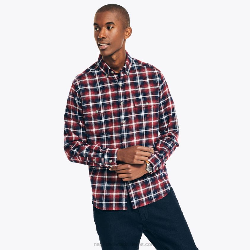Sustainably Crafted Plaid Flannel Shirt Nautica Men Melonberry R260HV515