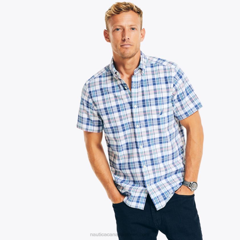 Sustainably Crafted Plaid Short-Sleeve Shirt Nautica Men Bright White R260HV457