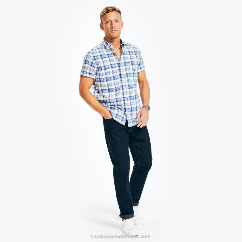 Sustainably Crafted Plaid Short-Sleeve Shirt Nautica Men Bright White R260HV457