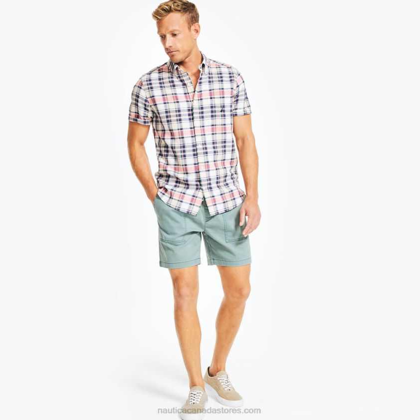 Sustainably Crafted Plaid Short-Sleeve Shirt Nautica Men Sail White R260HV400