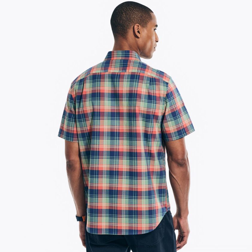 Sustainably Crafted Plaid Short-Sleeve Shirt Nautica Men Shaded Spruce Heather R260HV188