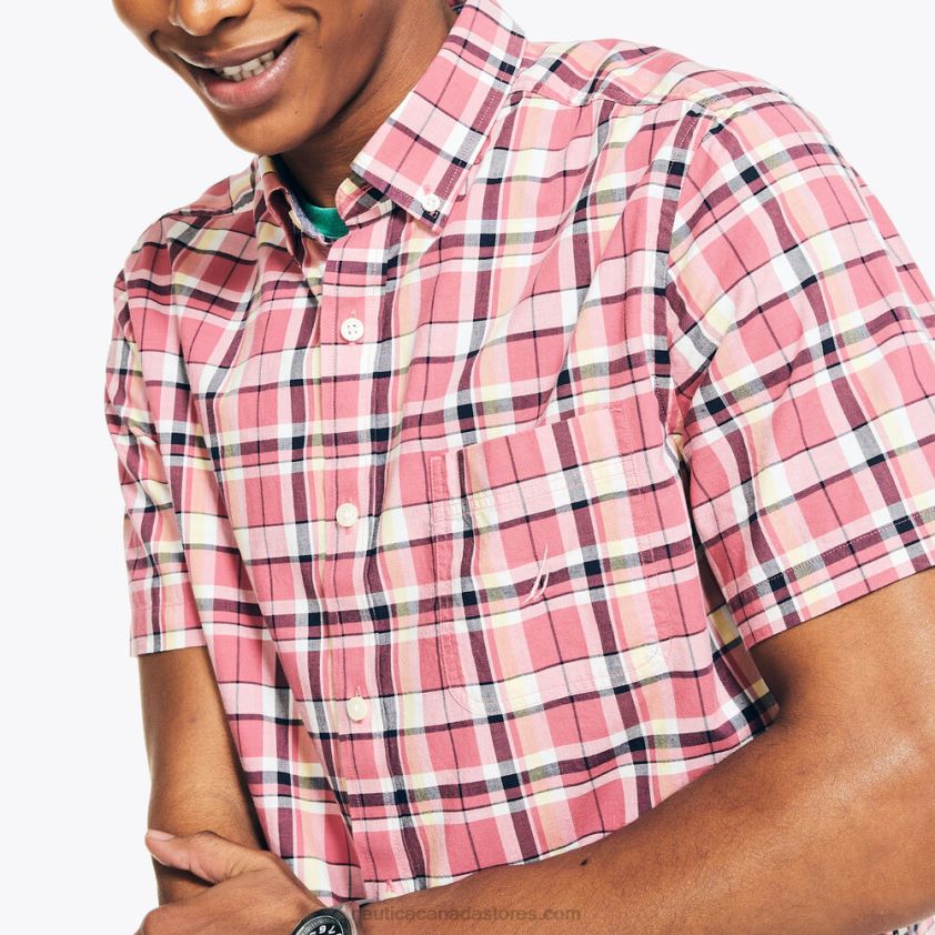 Sustainably Crafted Plaid Short-Sleeve Shirt Nautica Men Shore Rose R260HV390