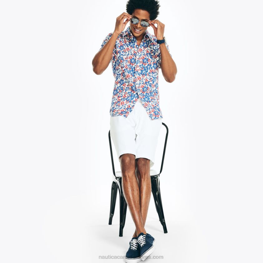 Sustainably Crafted Printed Linen Short-Sleeve Shirt Nautica Men Marshmallow R260HV245