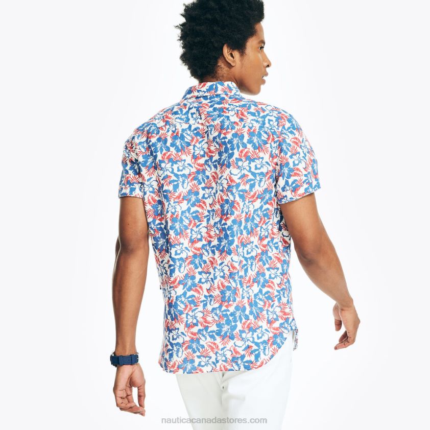 Sustainably Crafted Printed Linen Short-Sleeve Shirt Nautica Men Marshmallow R260HV245