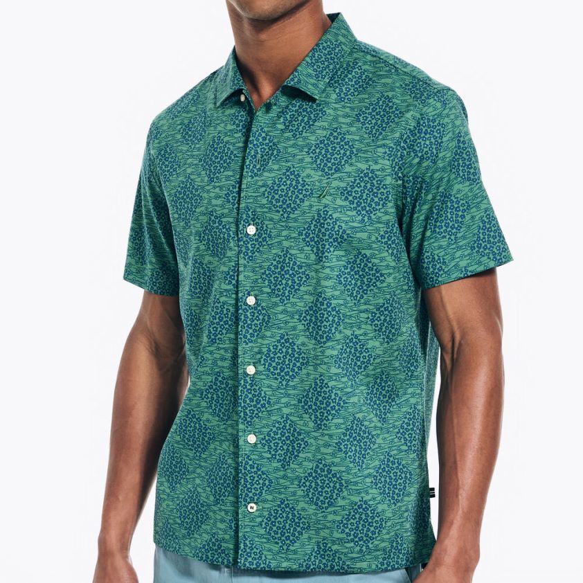 Sustainably Crafted Printed Short-Sleeve Camp Shirt Nautica Men Green Apple R260HV307