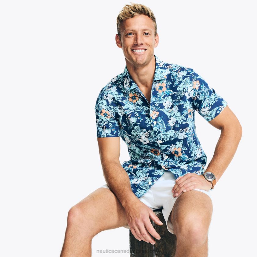 Sustainably Crafted Printed Short-Sleeve Shirt Nautica Men Pure Adriatic Sea Wash R260HV453