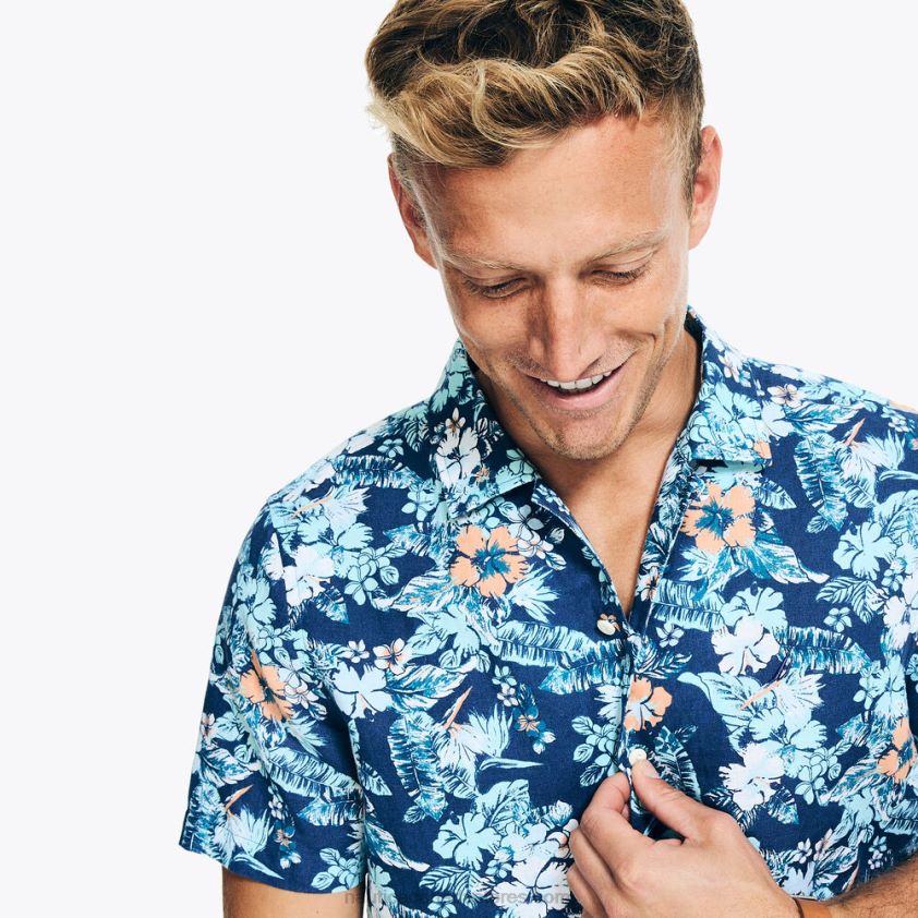 Sustainably Crafted Printed Short-Sleeve Shirt Nautica Men Pure Adriatic Sea Wash R260HV453