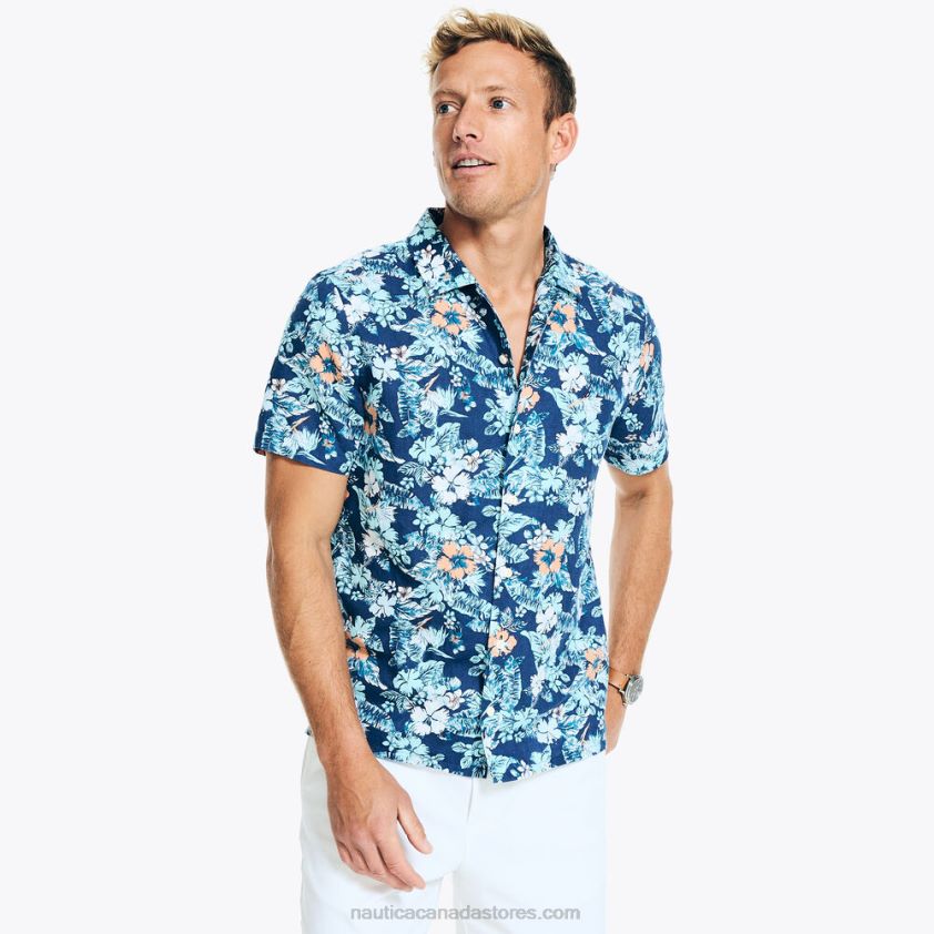 Sustainably Crafted Printed Short-Sleeve Shirt Nautica Men Pure Adriatic Sea Wash R260HV453