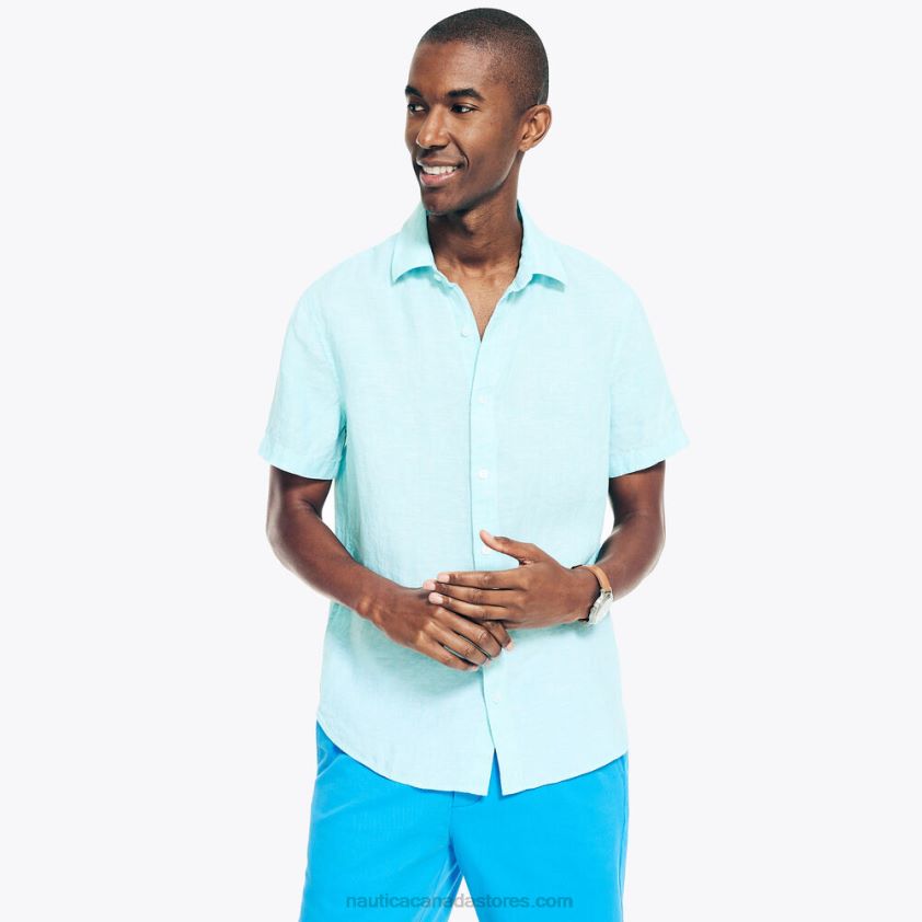 Sustainably Crafted Short-Sleeve Linen Shirt Nautica Men Angel Blue R260HV636