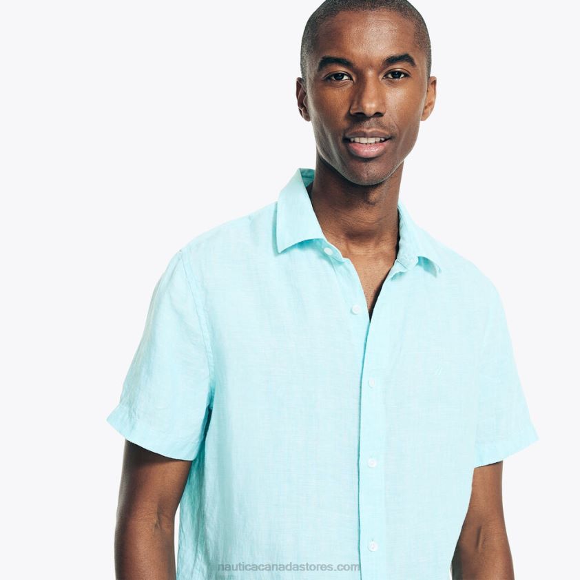Sustainably Crafted Short-Sleeve Linen Shirt Nautica Men Angel Blue R260HV636