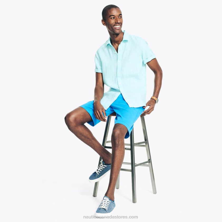 Sustainably Crafted Short-Sleeve Linen Shirt Nautica Men Angel Blue R260HV636
