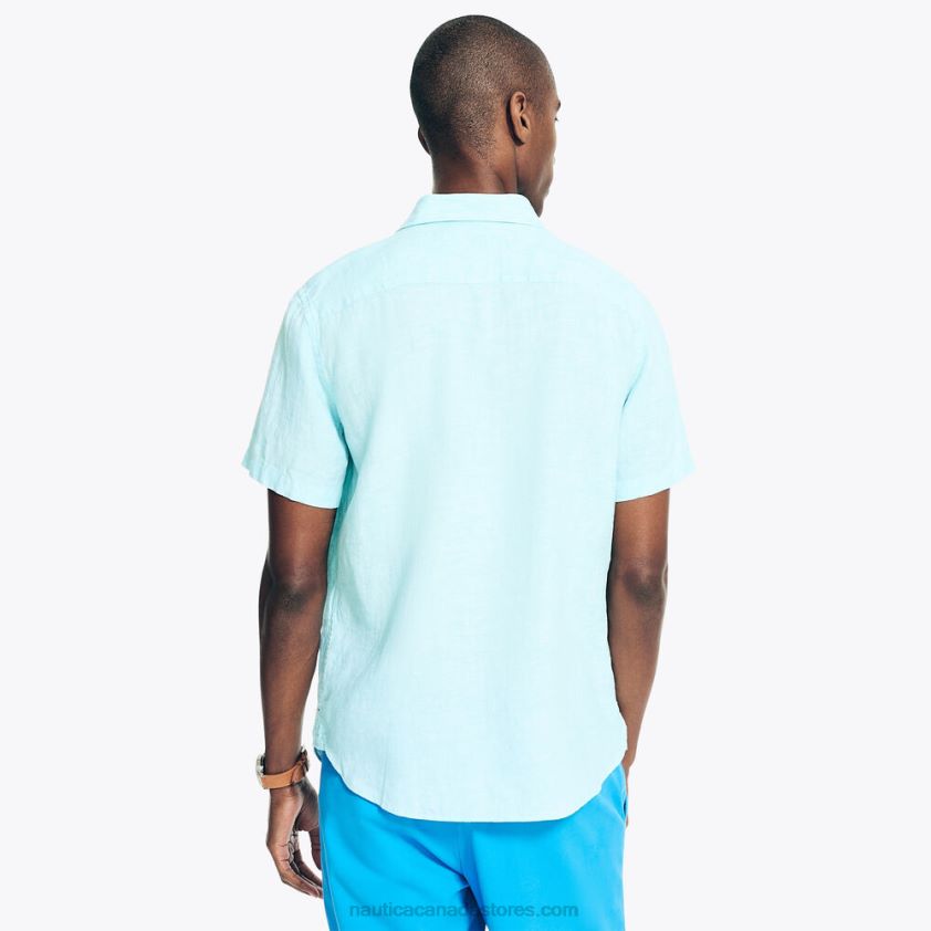 Sustainably Crafted Short-Sleeve Linen Shirt Nautica Men Angel Blue R260HV636