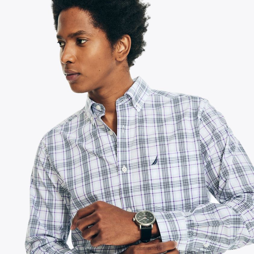 Wrinkle-Resistant Plaid Wear To Work Shirt Nautica Men Bright White R260HV399