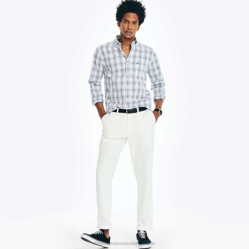 Wrinkle-Resistant Plaid Wear To Work Shirt Nautica Men Bright White R260HV399