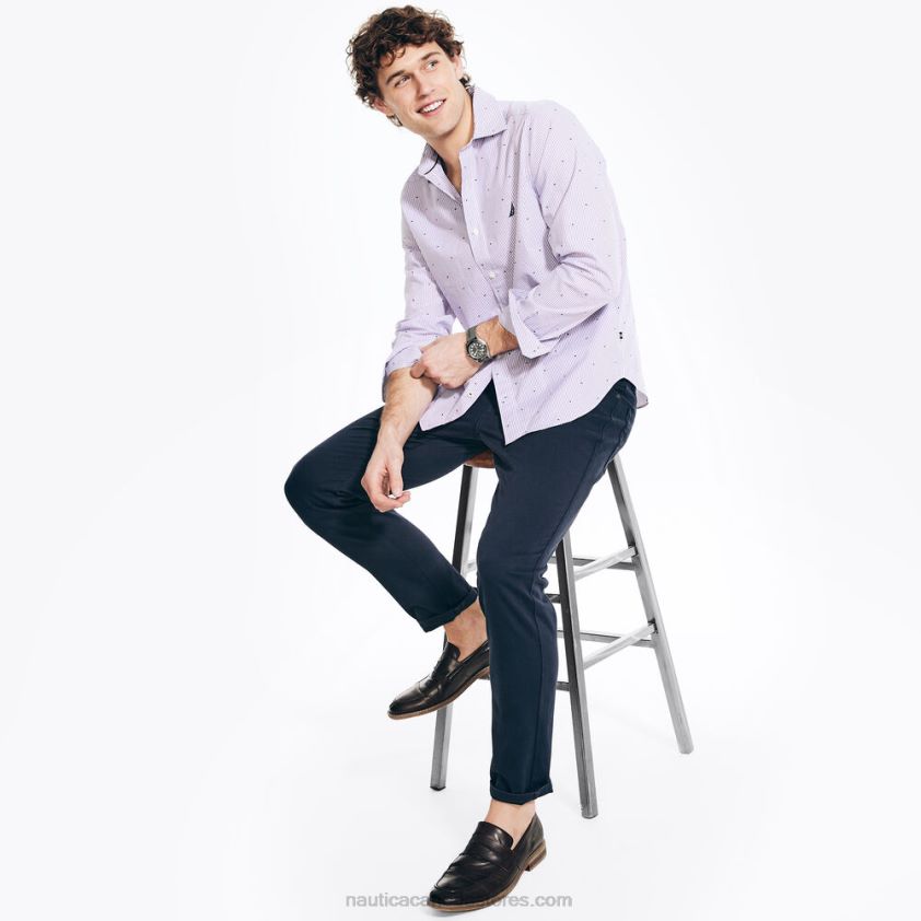 Wrinkle-Resistant Plaid Wear To Work Shirt Nautica Men Ocean Violet R260HV421