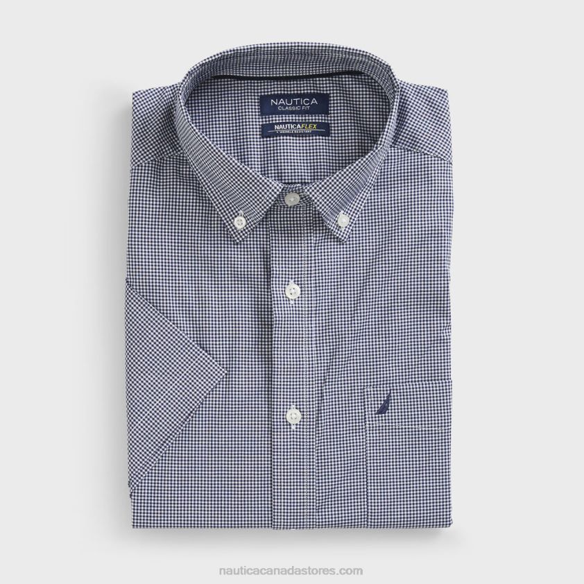 Wrinkle-Resistant Plaid Wear To Work Short-Sleeve Shirt Nautica Men J Navy R260HV42